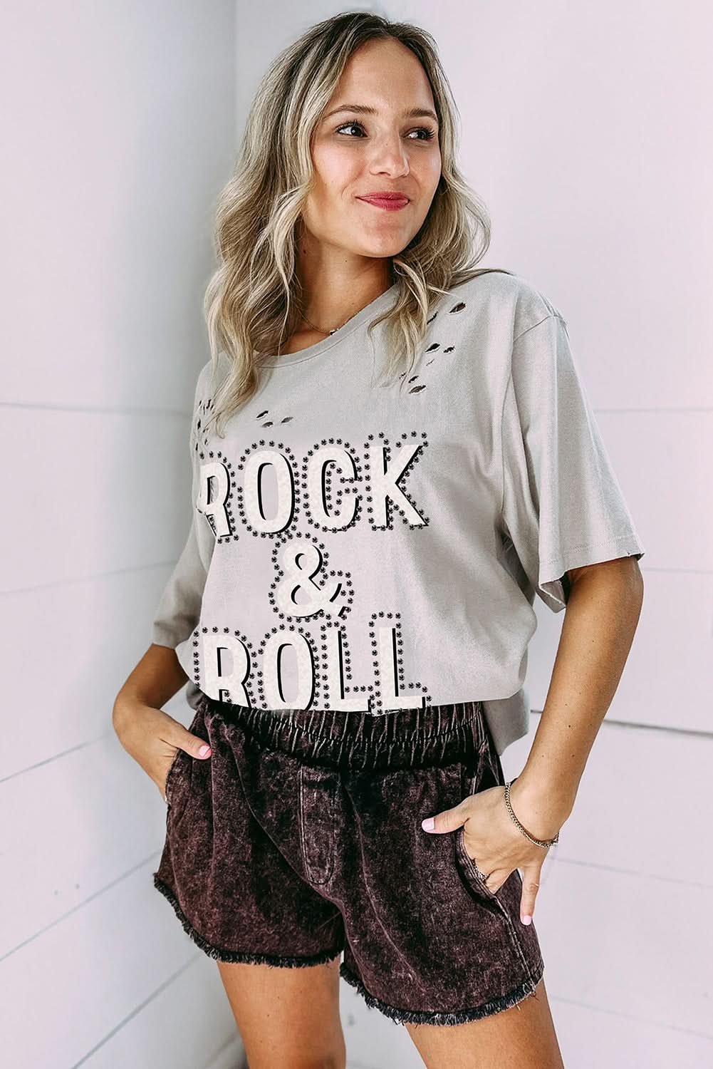 Gray Rock & Roll Graphic Distressed Vintage Tee - Love Salve
