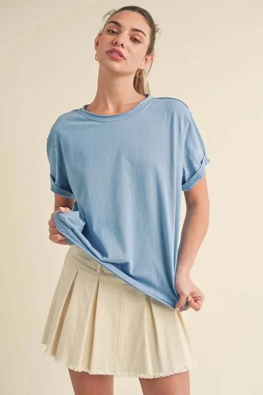 Aemi + Co Exposed Seam Round Neck Short Sleeve T-Shirt - Love Salve