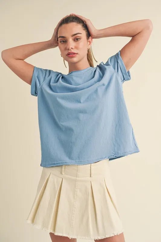 Aemi + Co Exposed Seam Round Neck Short Sleeve T-Shirt - Love Salve