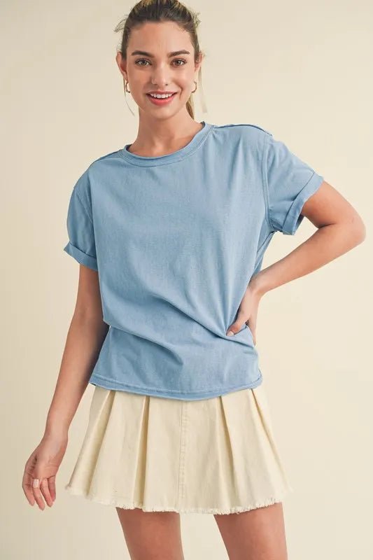 Aemi + Co Exposed Seam Round Neck Short Sleeve T-Shirt - Love Salve