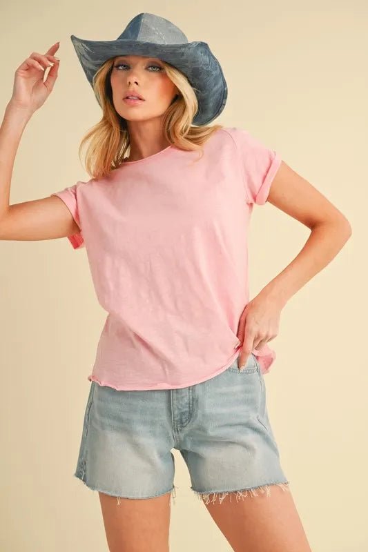 Aemi + Co Lettuce Edge Round Neck Short Sleeve T-Shirt - Love Salve