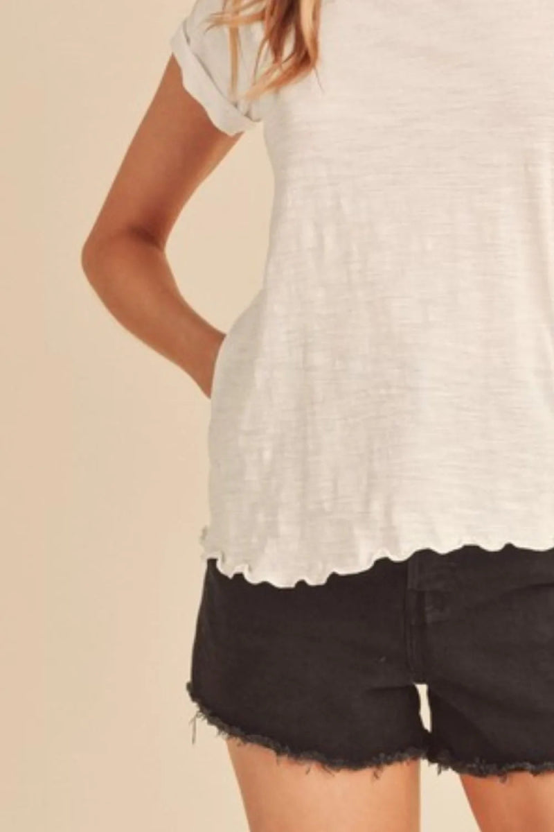 Aemi + Co Lettuce Edge Round Neck Short Sleeve T-Shirt - Love Salve