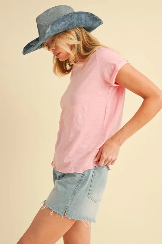 Aemi + Co Lettuce Edge Round Neck Short Sleeve T-Shirt - Love Salve