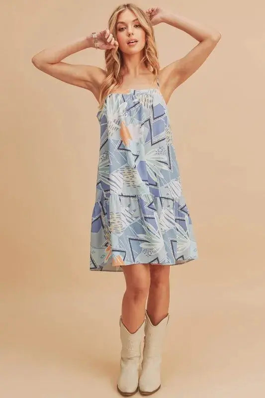 Aemi + Co Printed Ruffled Hem Square Neck Mini Cami Dress - Love Salve