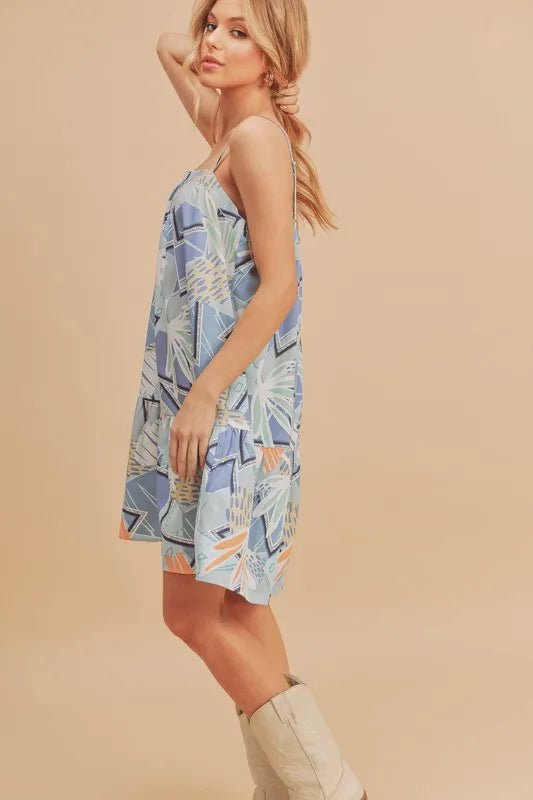 Aemi + Co Printed Ruffled Hem Square Neck Mini Cami Dress - Love Salve