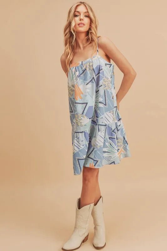 Aemi + Co Printed Ruffled Hem Square Neck Mini Cami Dress - Love Salve