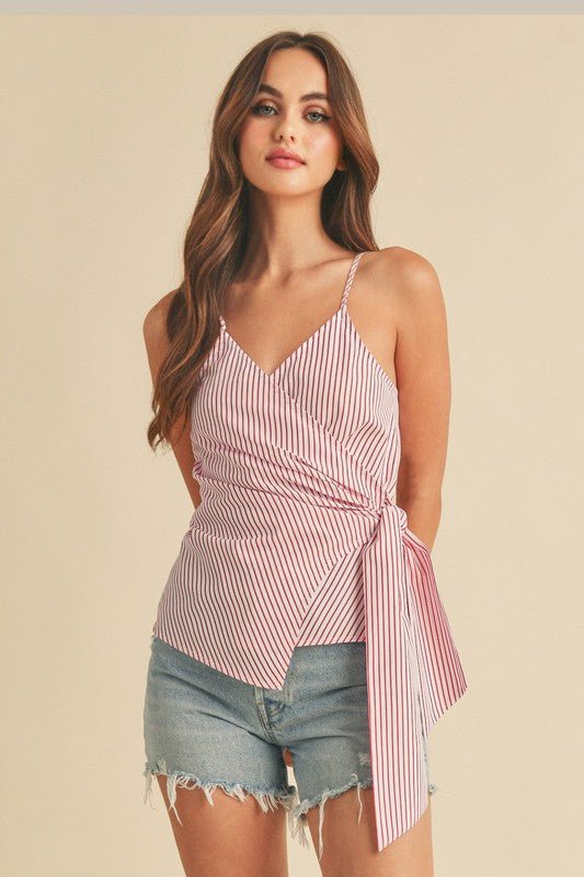 Aemi + Co Side Knotted Surplice Striped Cami Top - Love Salve