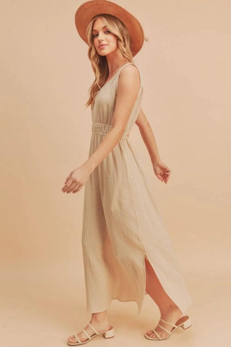 Aemi + Co Side Slit Round Neck Sleeveless Tank Dress for Women - Love Salve