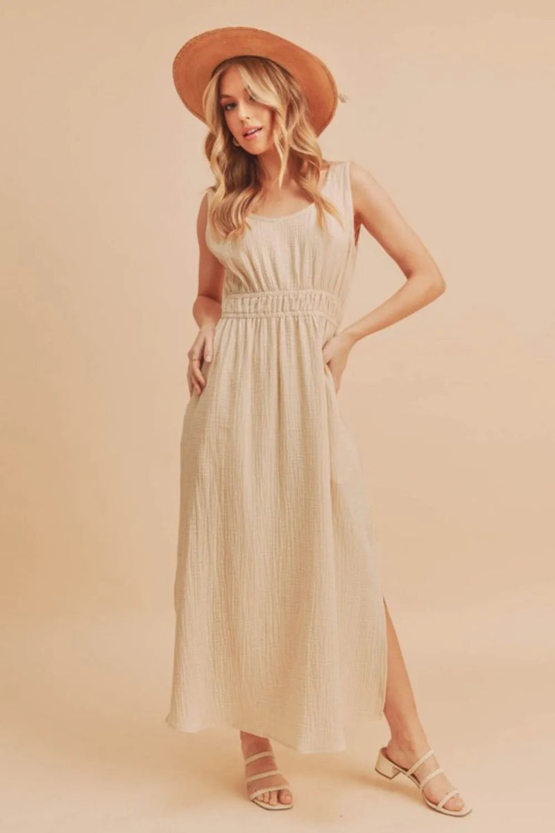 Aemi + Co Side Slit Round Neck Sleeveless Tank Dress for Women - Love Salve