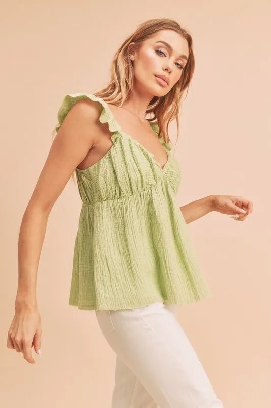 Aemi + Co Sweetheart Neck Ruffled Strap Top for Women - Love Salve