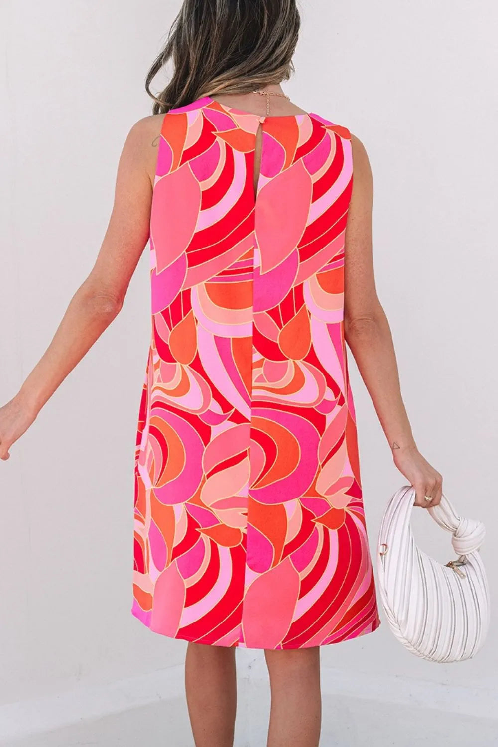 Abstract Floral Print Sleeveless Shift Mini Dress - Product side view by Simply Love