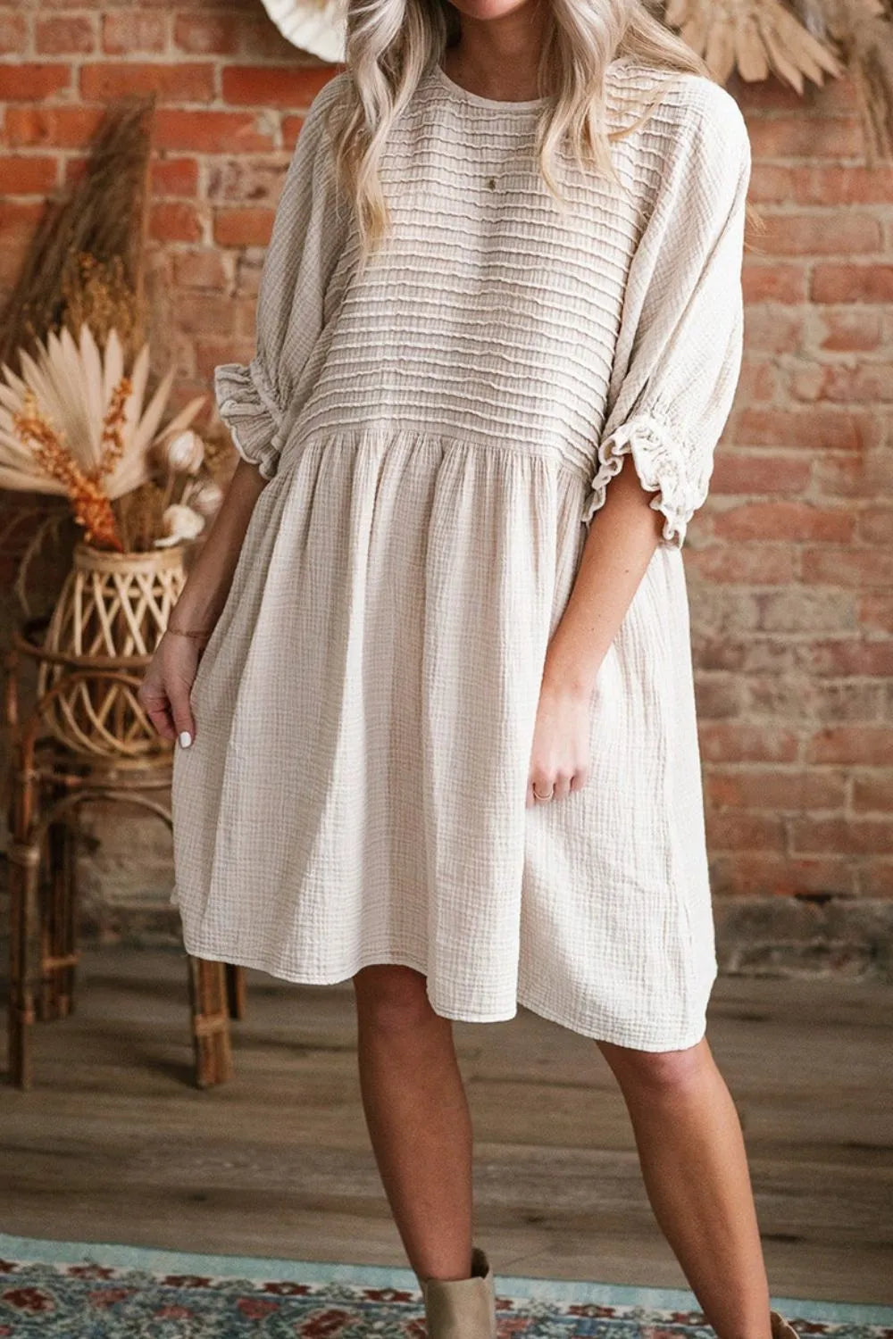 Simply Love: Puff Sleeve Ruffle Dress