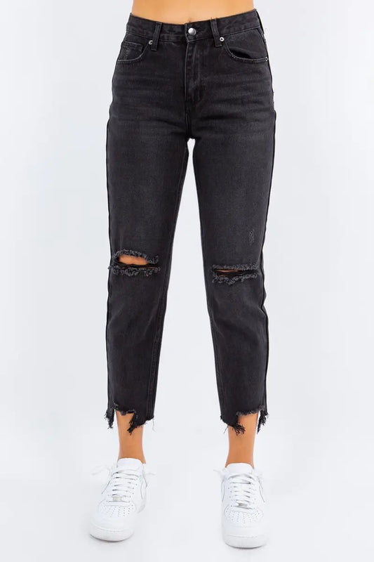 American Bazi High Waist Distressed Cropped Jeans - Love Salve