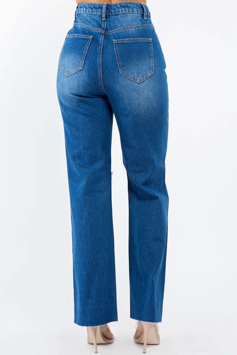 American Bazi High Waist Distressed Wide Leg Jeans - Love Salve