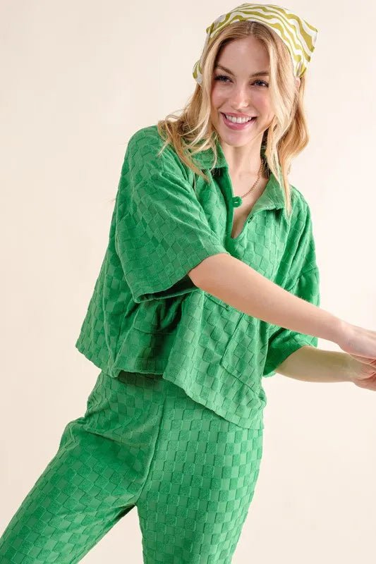 And The Why Brushed Texture Checker Board Pattern Casual Top - Love Salve