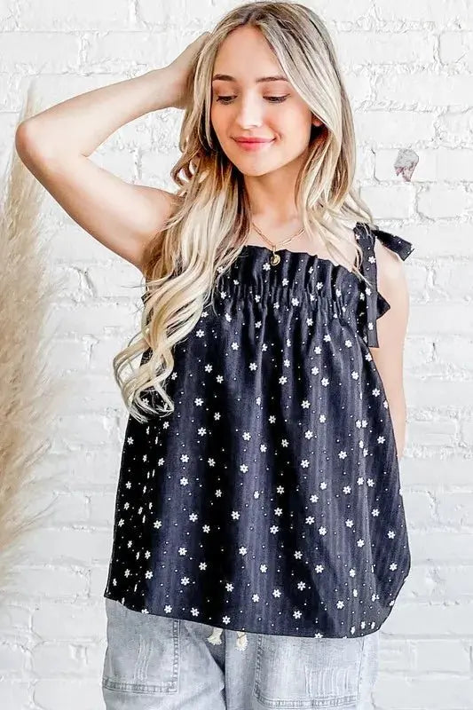 And The Why Daisy Polka Dot Print Ruffle Tank Top for Women - Love Salve
