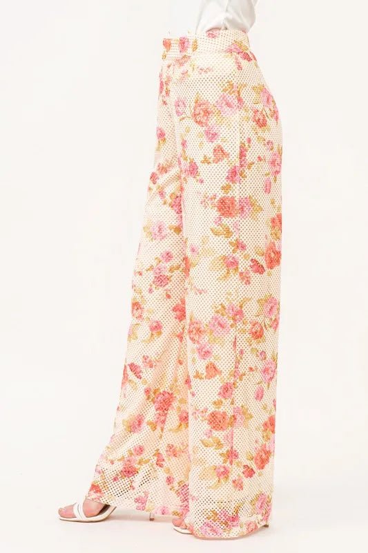 And The Why Fishnet Floral Printed Crop Pants for Women - Love Salve