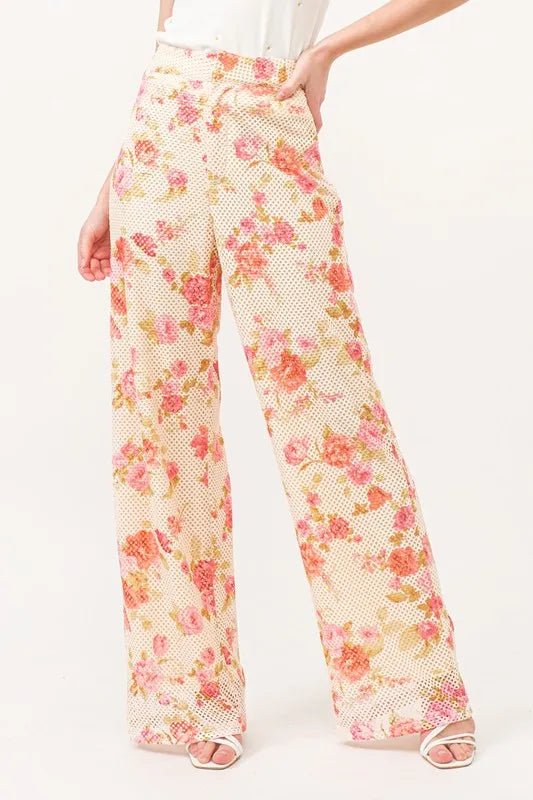 And The Why Fishnet Floral Printed Crop Pants for Women - Love Salve
