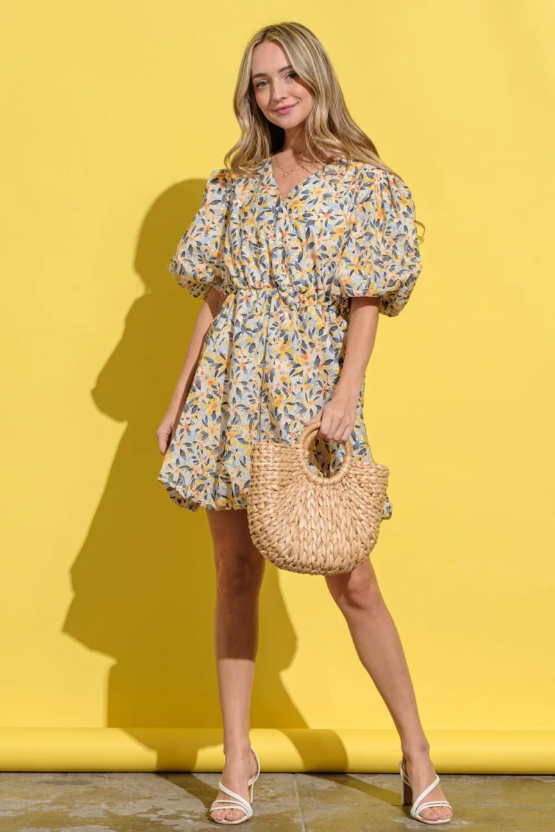 And The Why Full Size Floral Surplice Puff Sleeve Dress - Love Salve