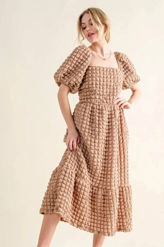 And The Why Full Size Square Neck Puff Sleeve Dress - Love Salve