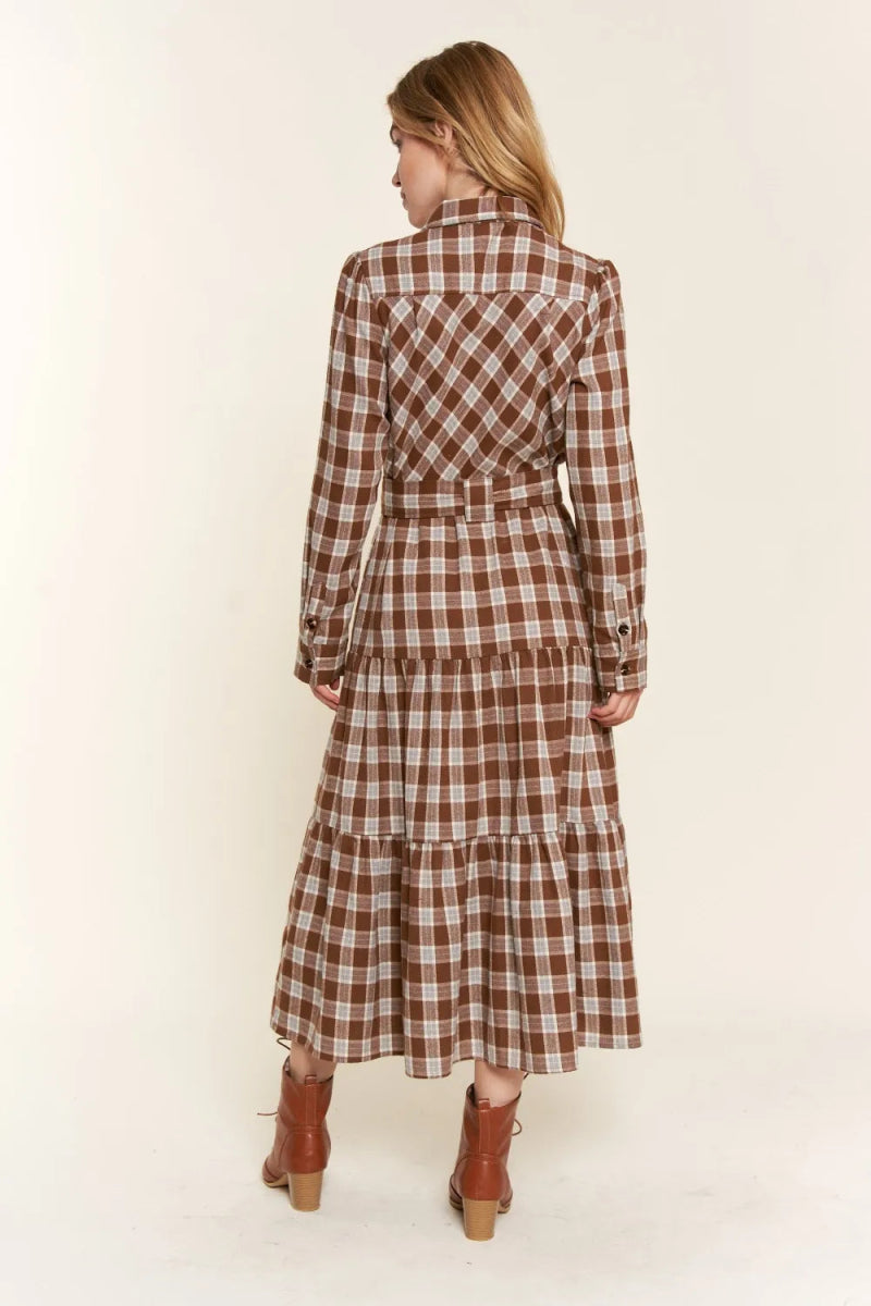 And The Why Plaid Tiered Midi Shirt Dress For Women - Love Salve
