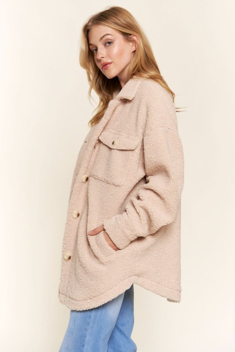 And The Why Teddy Sherpa Button Down Curved Hem Shacket - Love Salve