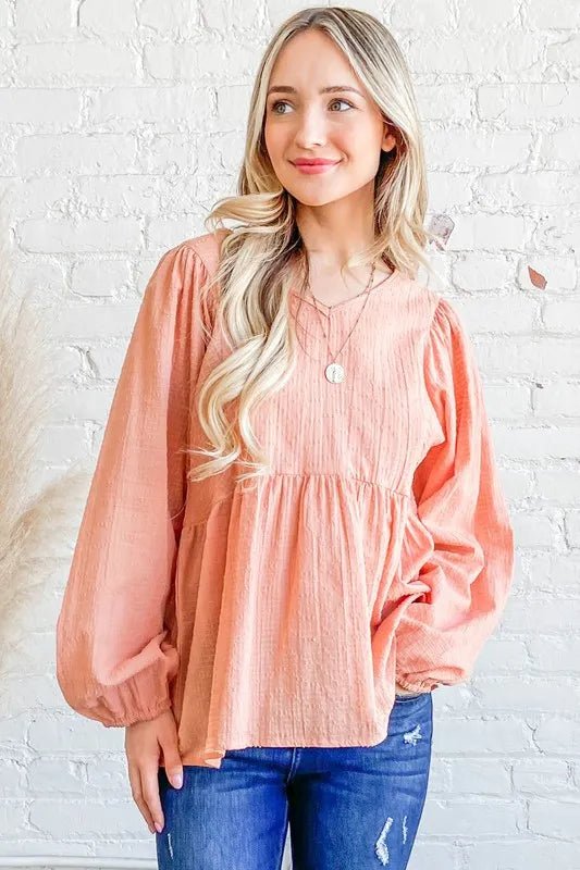 And The Why Textured V Neck Blouse Top for Women - Love Salve