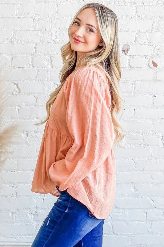 And The Why Textured V Neck Blouse Top for Women - Love Salve