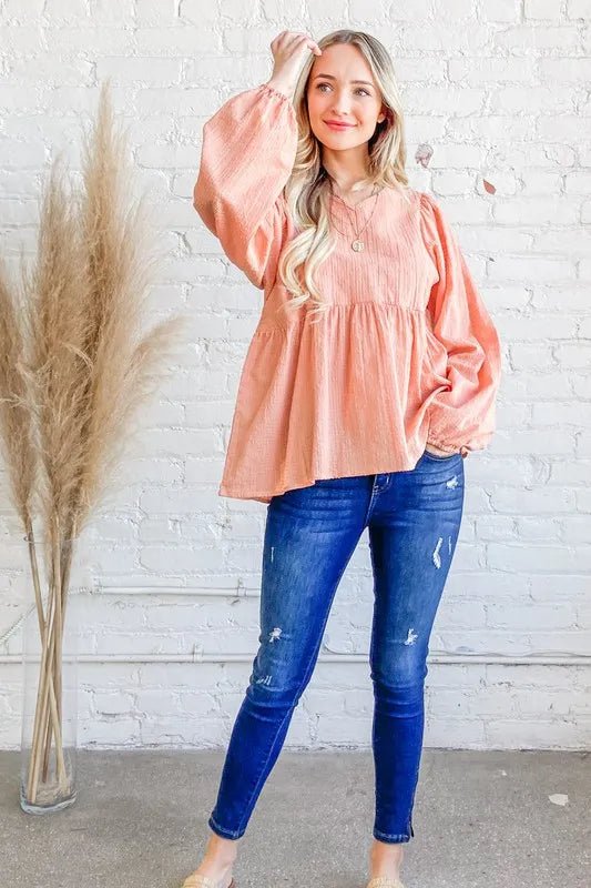 And The Why Textured V Neck Blouse Top for Women - Love Salve