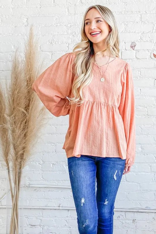 And The Why Textured V Neck Blouse Top for Women - Love Salve