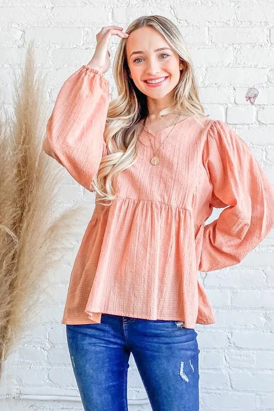 And The Why Textured V Neck Blouse Top for Women - Love Salve