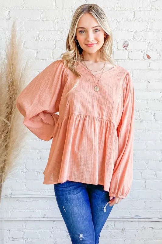 And The Why Textured V Neck Blouse Top for Women - Love Salve