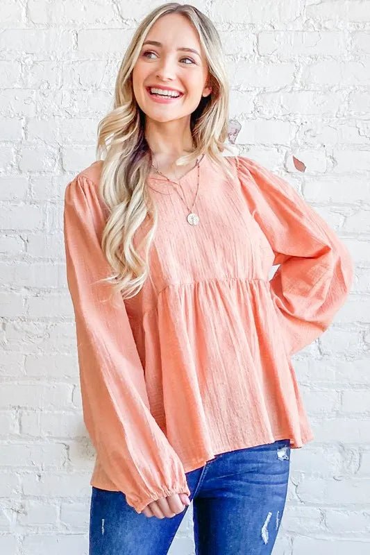 And The Why Textured V Neck Blouse Top for Women - Love Salve