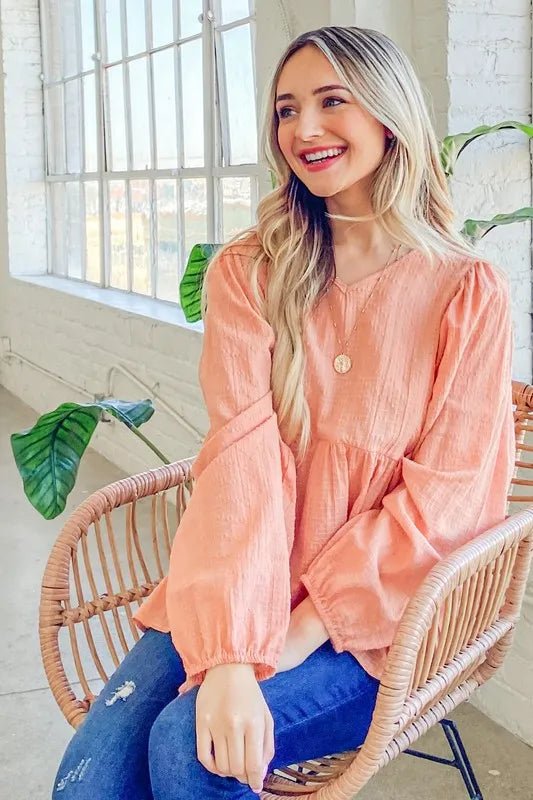 And The Why Textured V Neck Blouse Top for Women - Love Salve