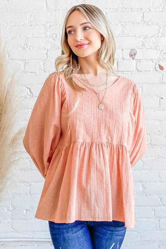 And The Why Textured V Neck Blouse Top for Women - Love Salve