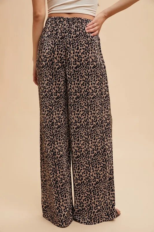 Annie Wear Leopard Plisse Lounge Wide Pants for Women - Love Salve