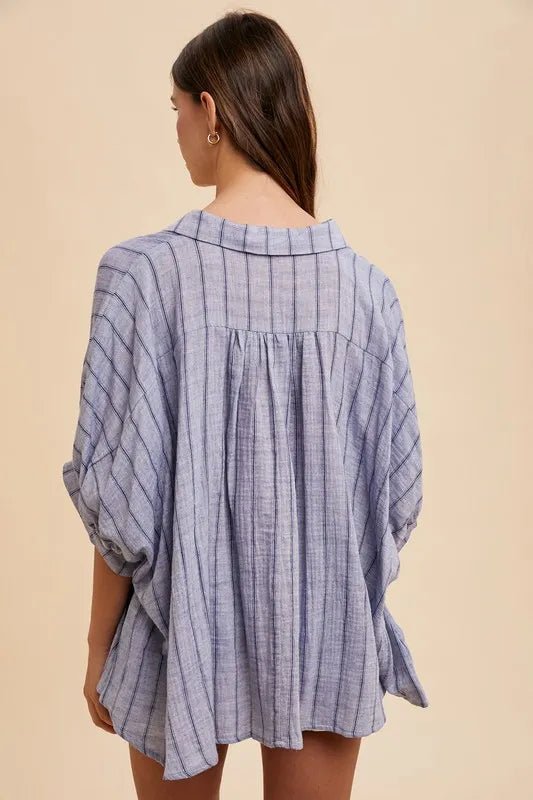 Annie Wear Striped Button Up Half Sleeve Shirt for Women - Love Salve