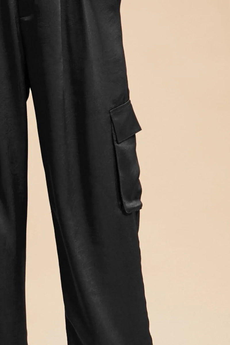 Annie Wear Wide Leg Cargo Satin Pants for Trendy Style - Love Salve