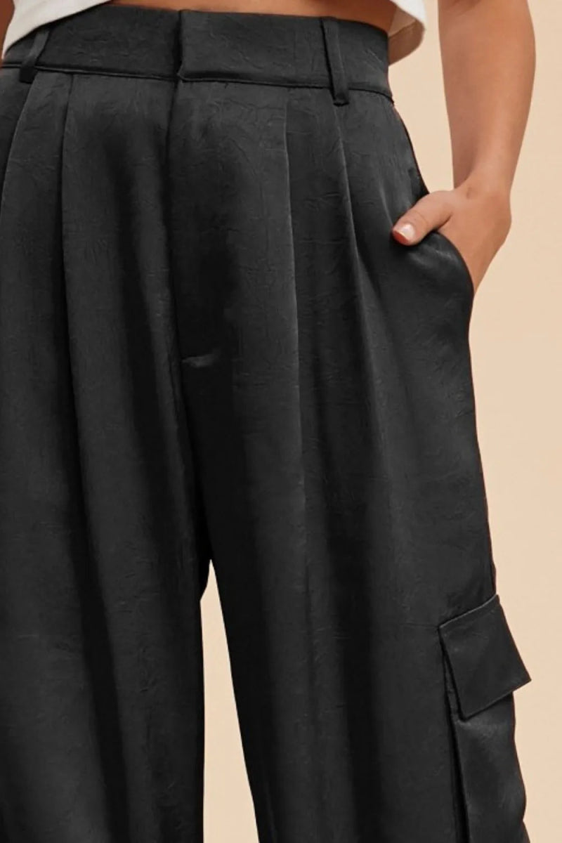 Annie Wear Wide Leg Cargo Satin Pants for Trendy Style - Love Salve