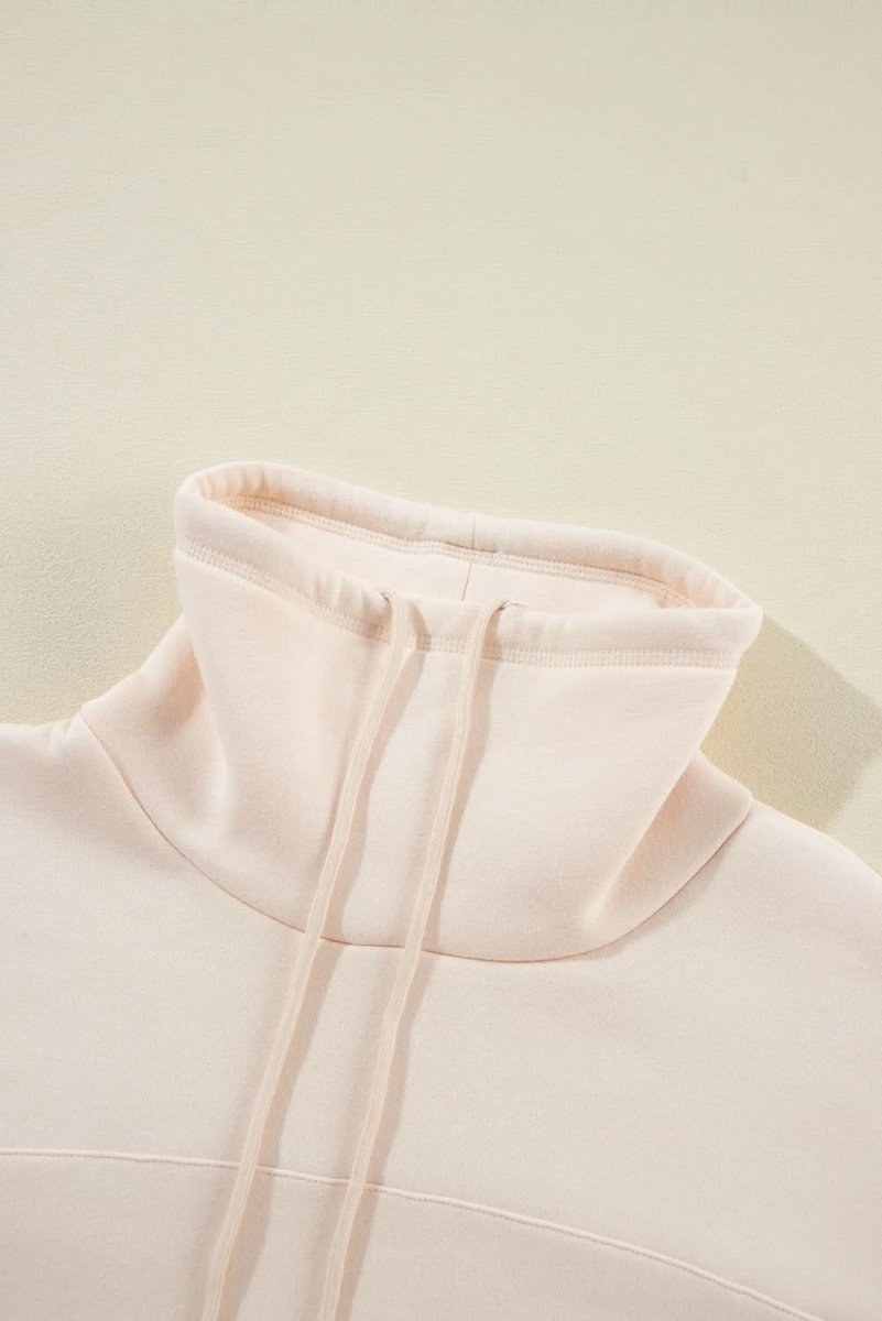 Apricot Drawstring Turtleneck Dolman Sleeve Sweatshirt - Love Salve