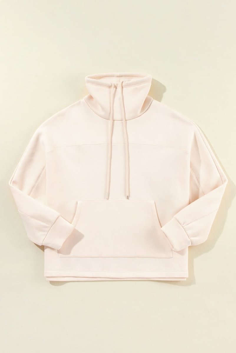 Apricot Drawstring Turtleneck Dolman Sleeve Sweatshirt - Love Salve
