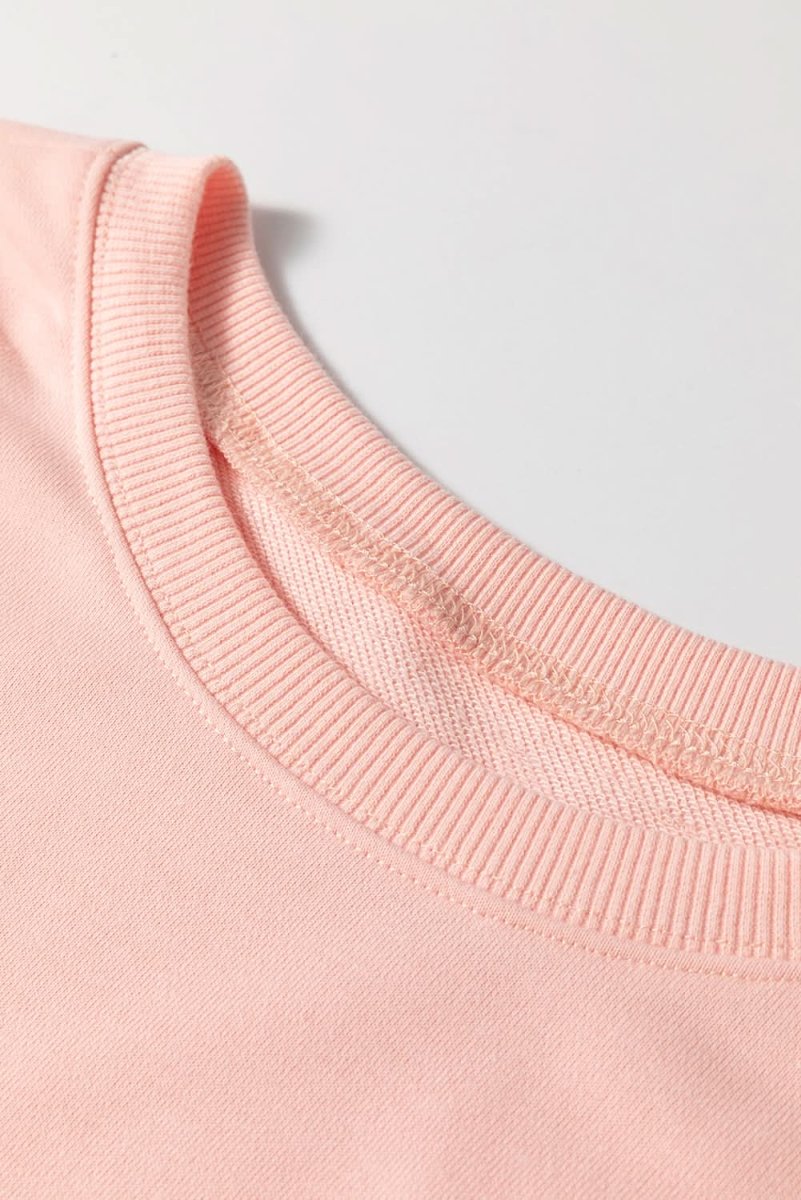 Apricot Pink Sequined Bowknot Drop Shoulder Oversized Sweatshirt - Love Salve