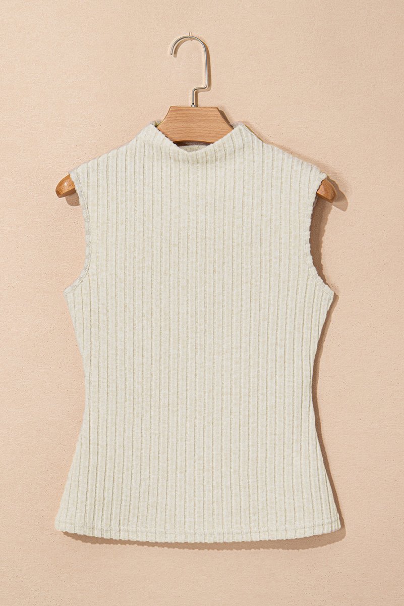 Apricot Ribbed Knit Mock Neck Tank Top - Love Salve