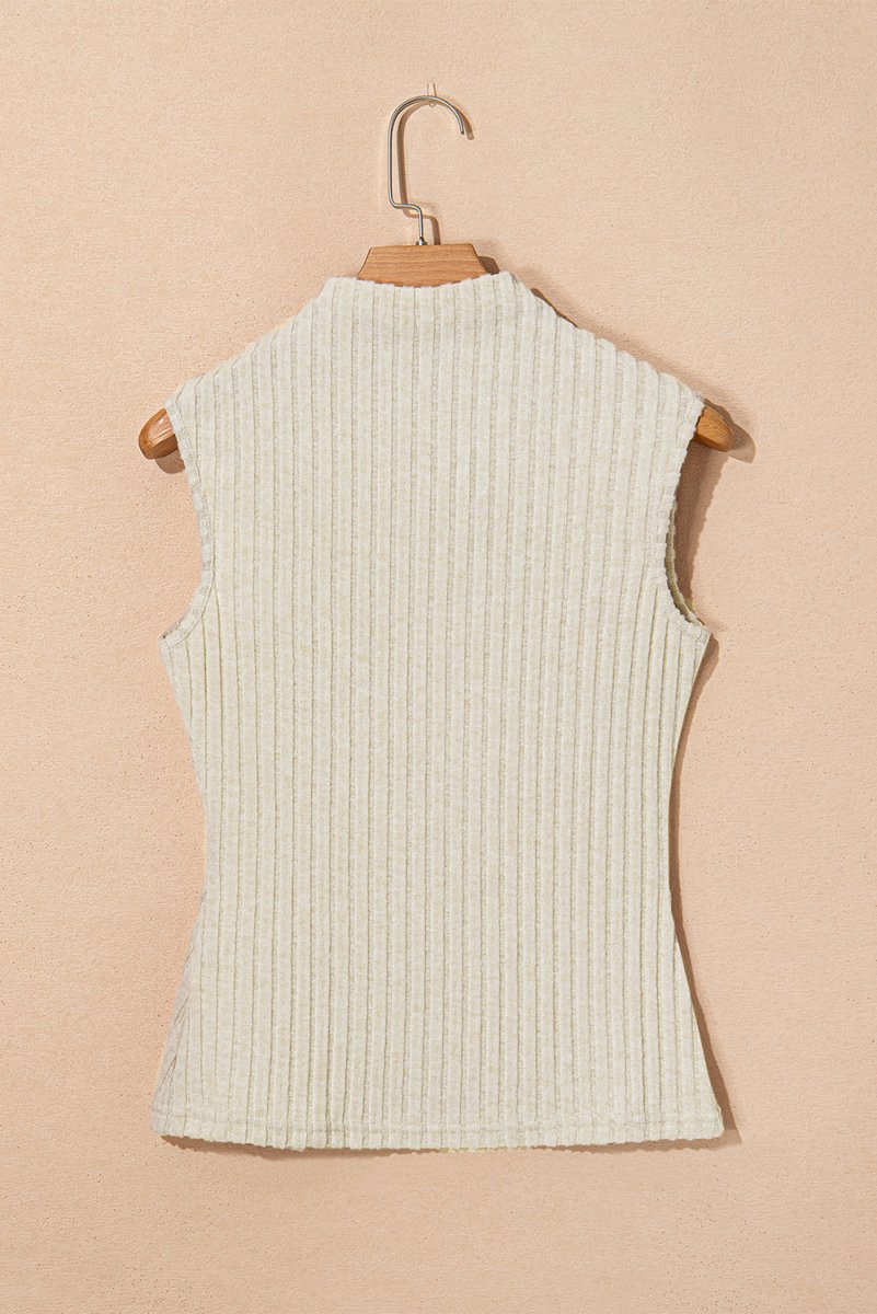 Apricot Ribbed Knit Mock Neck Tank Top - Love Salve