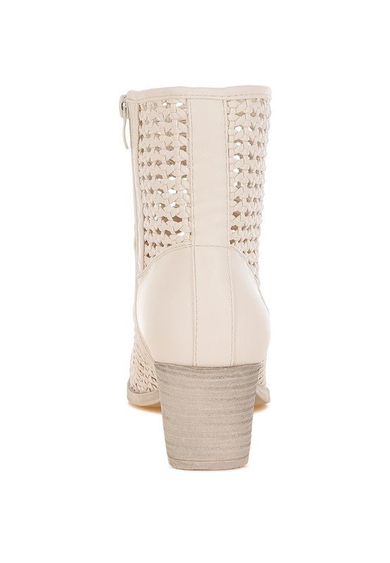Artisole Woven Pleather Block Heel Boots for Stylish Comfort - Love Salve