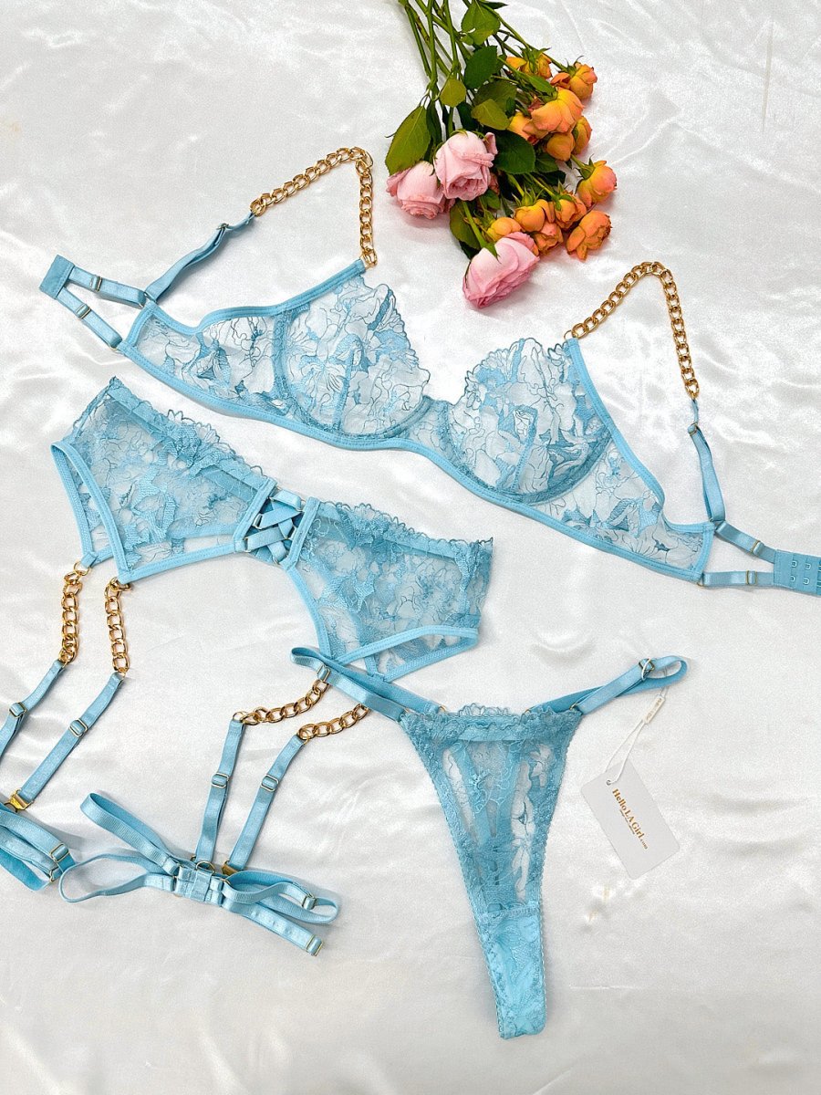 Azure Dreams Sheer Lace Lingerie Set - Love Salve