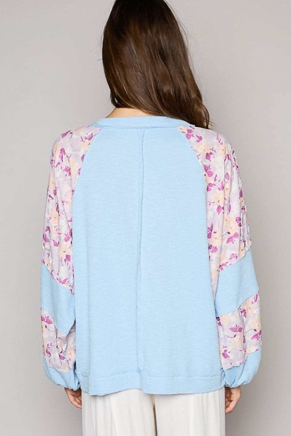 Floral elegance: Round neck balloon sleeve top - Love Salve