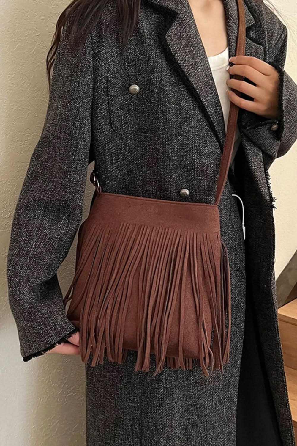 Suede fringe crossbody bag - small - Love Salve