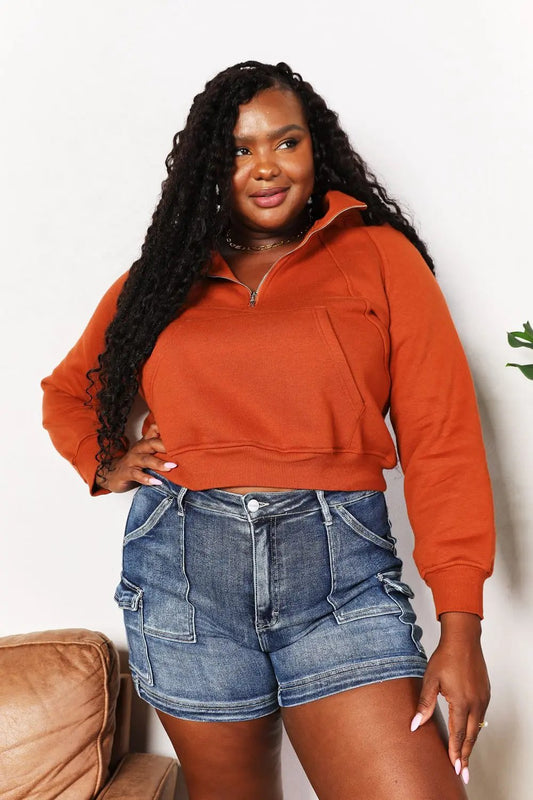 Double Take Half-Zip Long Sleeve Hoodie - Love Salve