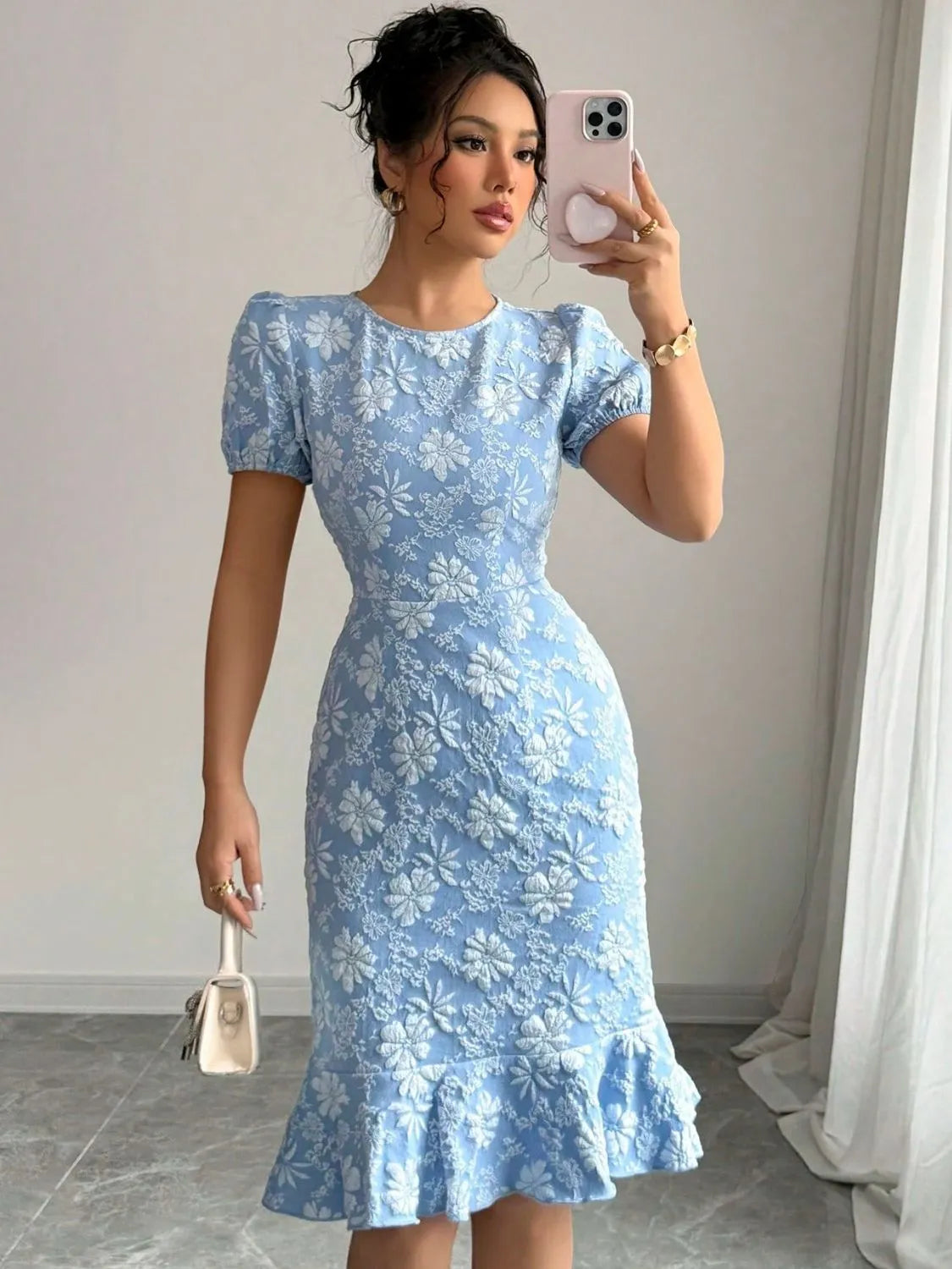Floral Finesse Ruffle Hem Midi Dress